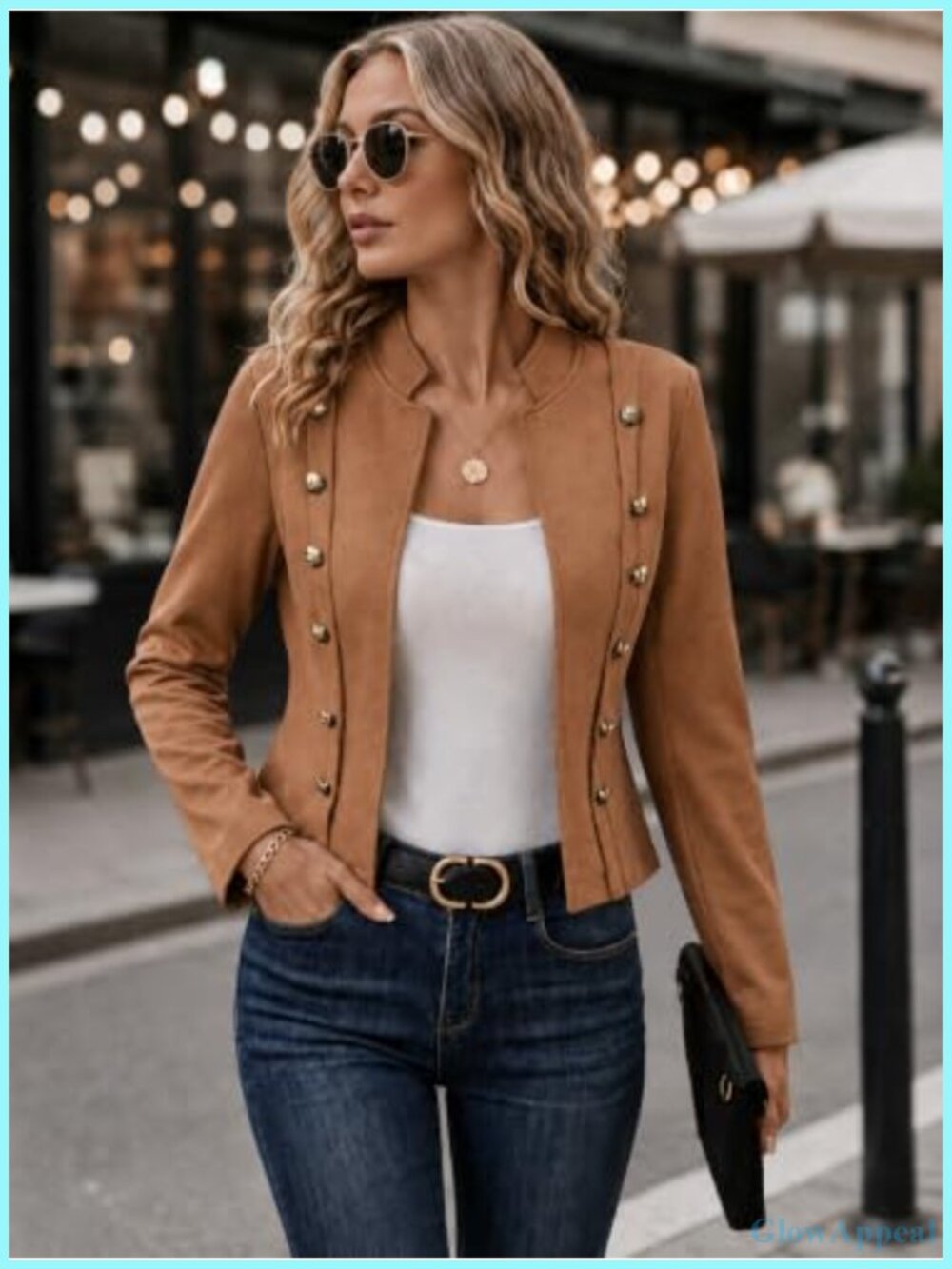 Suede Jacket Double Breasted Cropped Coat Long Sleeve Open Front Vintage